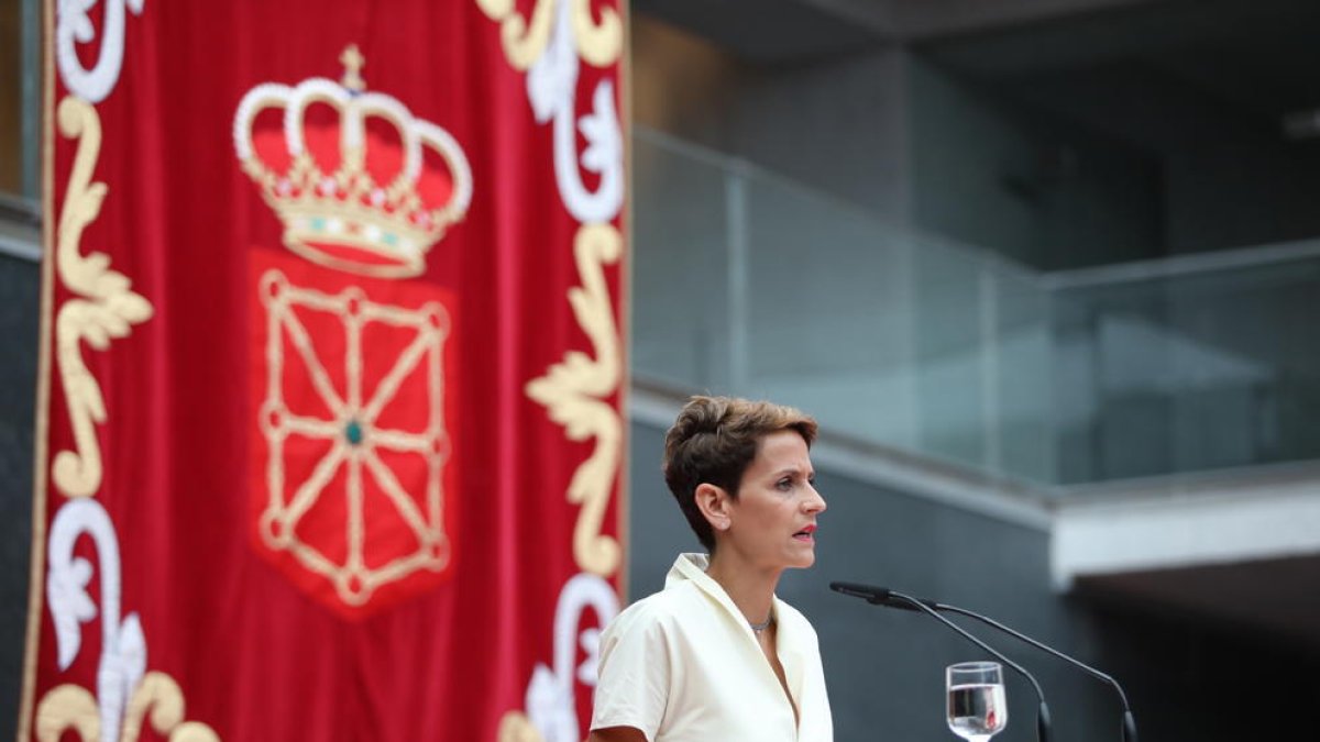 La presidenta de Navarra, María Chivite, ahir en l’acte de presa de possessió del càrrec.