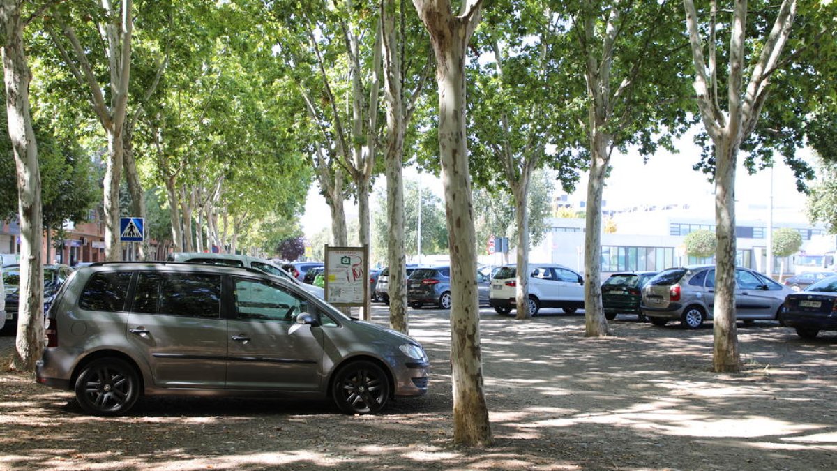 El área para perros del paseo central de Xavier Puig Andreu, ayer lleno de coches aparcados.