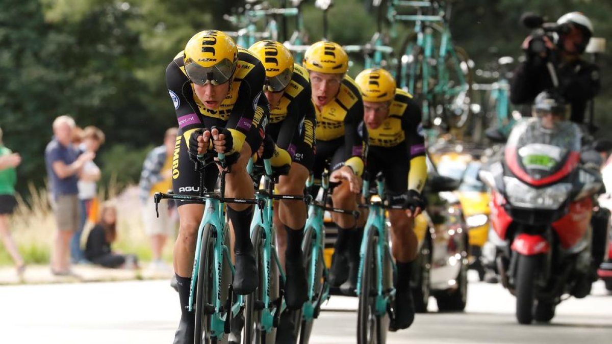 El Team Jumbo fue el más rápido ayer en las calles de Bruselas.