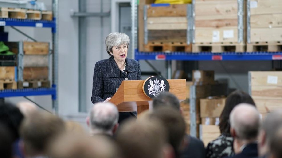 Theresa May en su intervención de ayer en Grimsby.