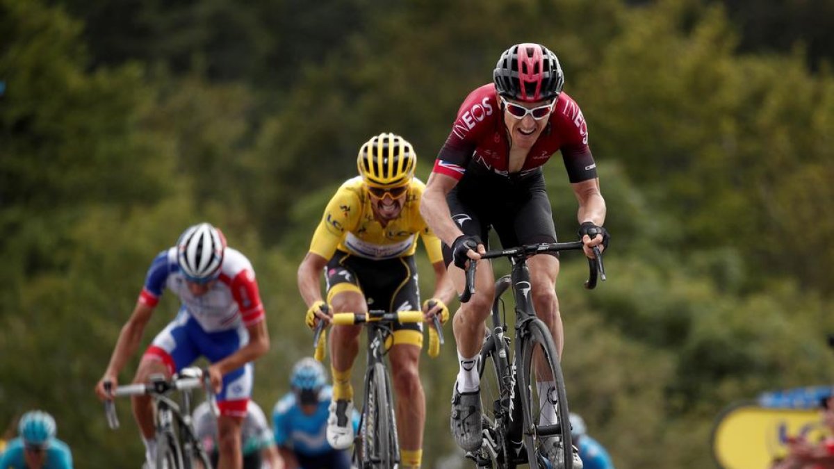 El britànic Geraint Thomas, durant l’ascensió a l’últim port de la jornada.