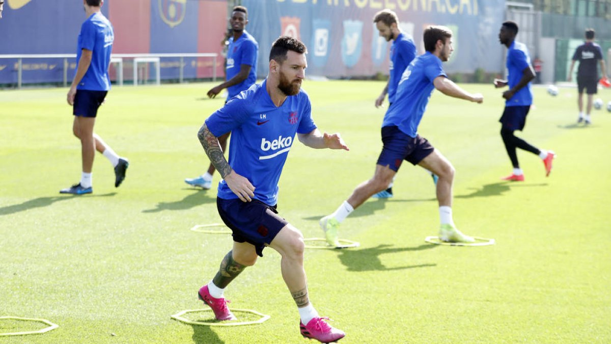 Messi, durante el entrenamiento.