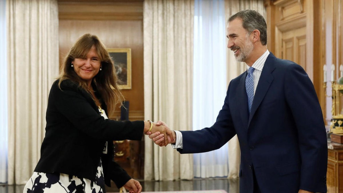 Imatge d’arxiu de Laura Borràs quan va acudir a les consultes de cara a la investidura convocades per Felip VI.
