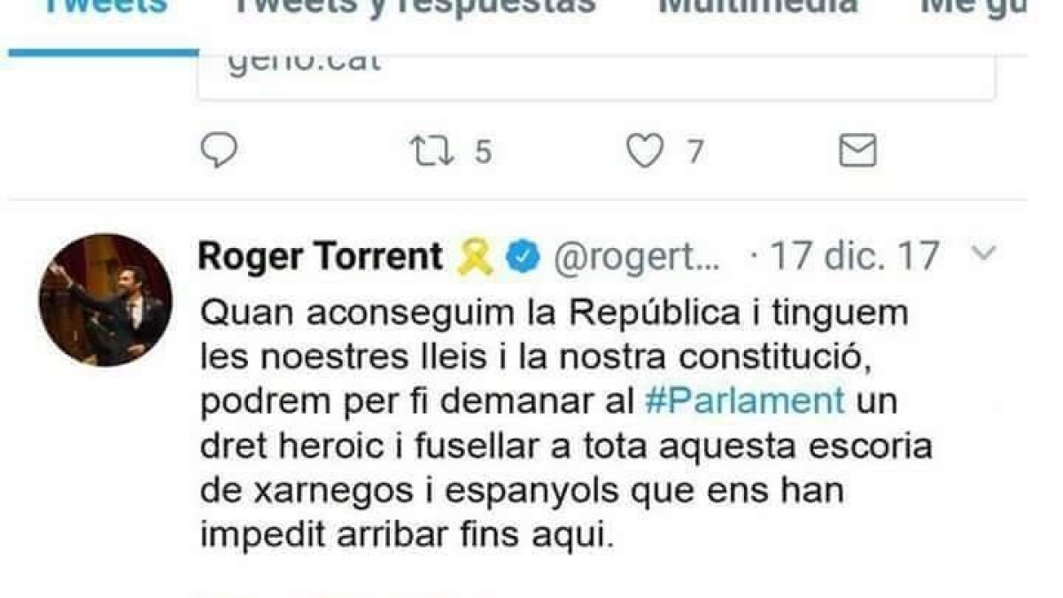 Torrent denuncia ante los Mossos un 'montaje miserable' con su perfil de Twitter