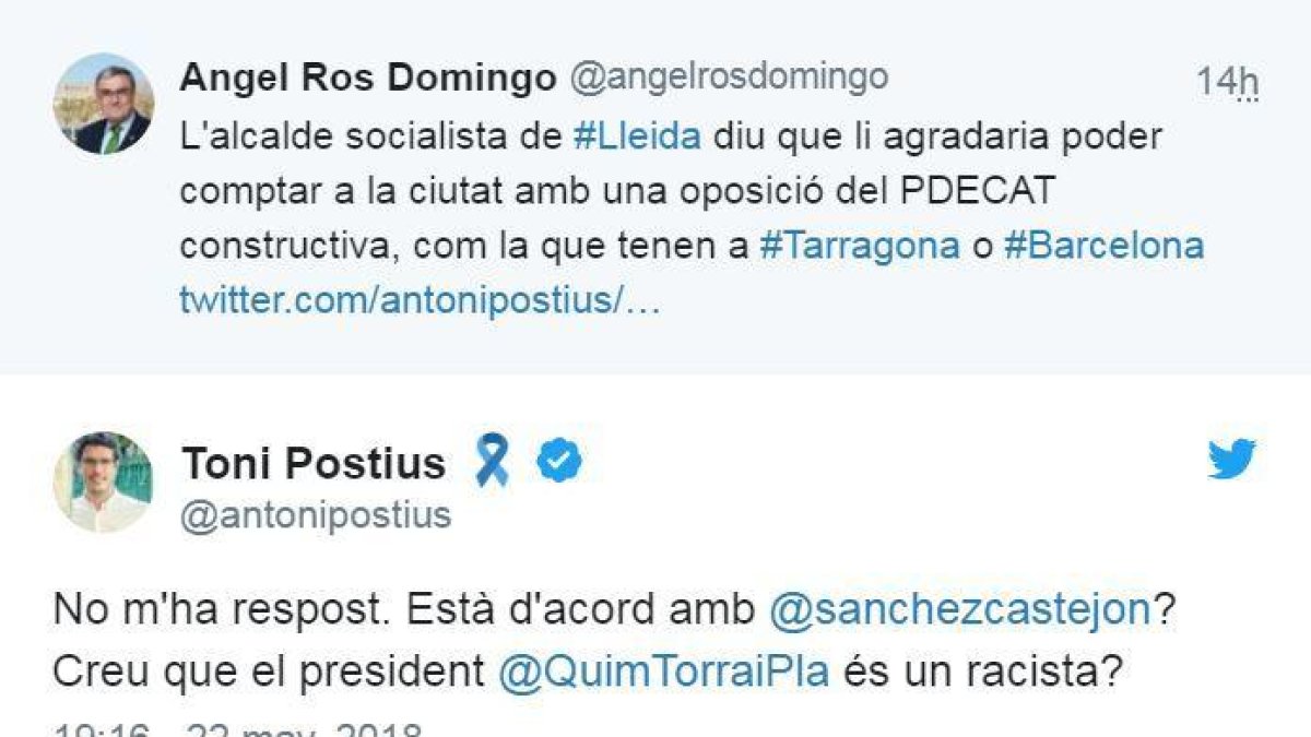 Intercanvi de tuits entre Postius i Ros