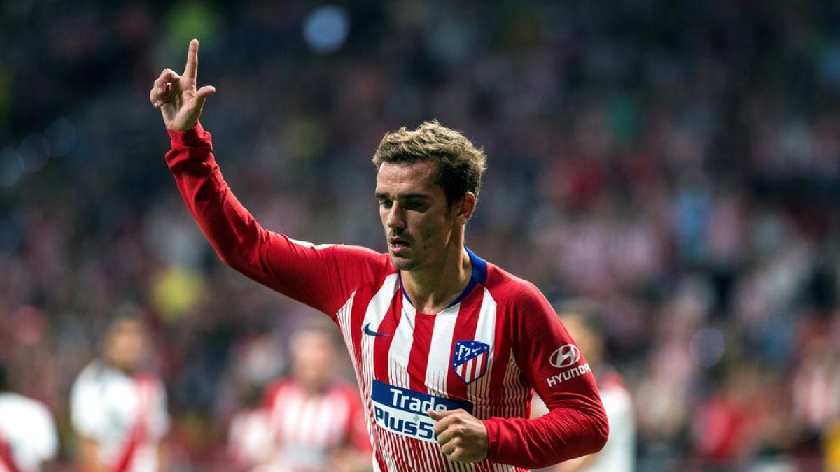 Antoine Griezmann celebra l’únic gol de l’equip blanc-i-vermell davant del Rayo Vallecano.