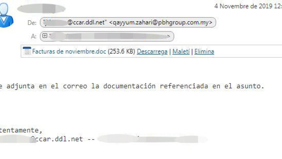 Imagen de uno de los mails que suplanta una cuenta de correo del consell de la Alta Ribagorça.