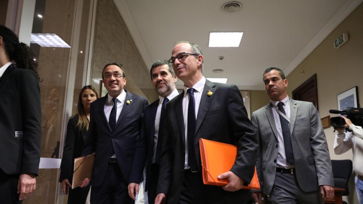 Turull, acompanyat per Rull i Sànchez, el mes de maig passat al Congrés dels Diputats.