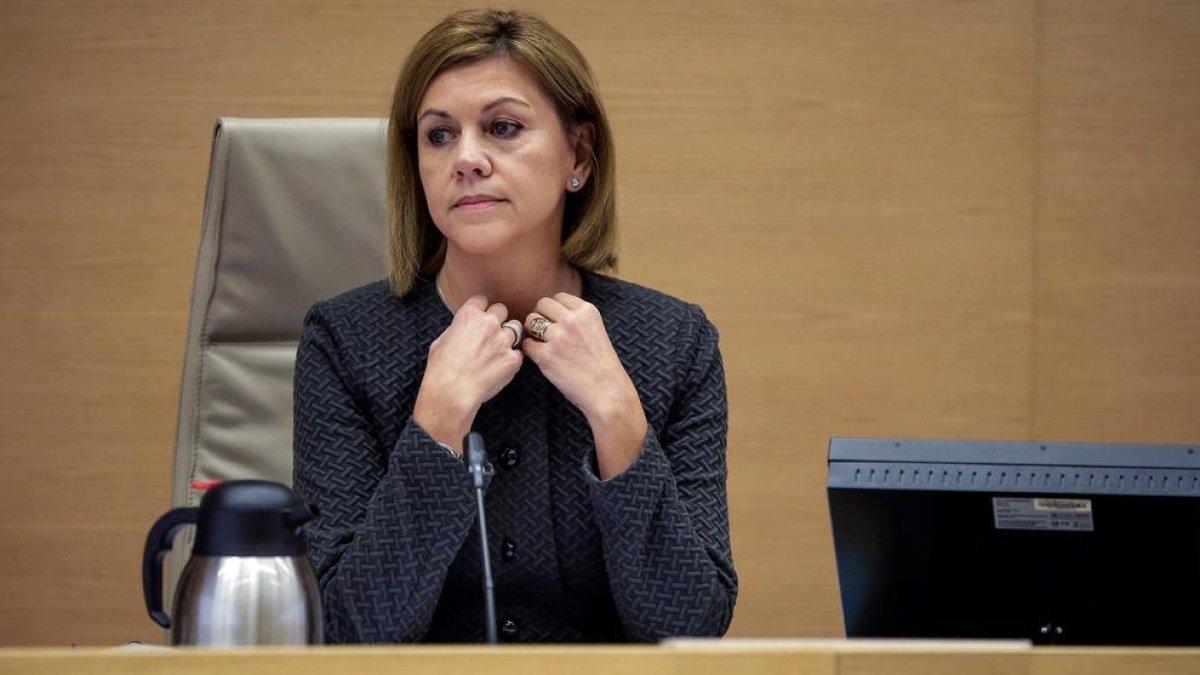 La ministra de Defensa, María Dolores de Cospedal, durante su comparecencia en el Congreso.