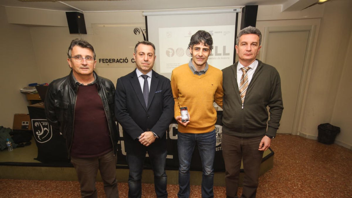 Alfred Joven, director de l’Inefc, el doctor Corbi, Sergi Matas i el doctor Peirau, ahir a l’FCF.