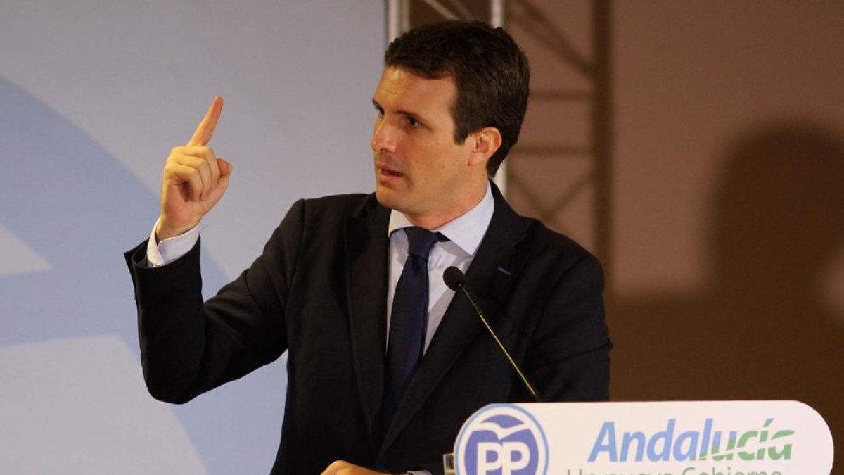 El president del PP, Pablo Casado, ahir, en un acte dels populars a Jerez de la Frontera (Cadis).