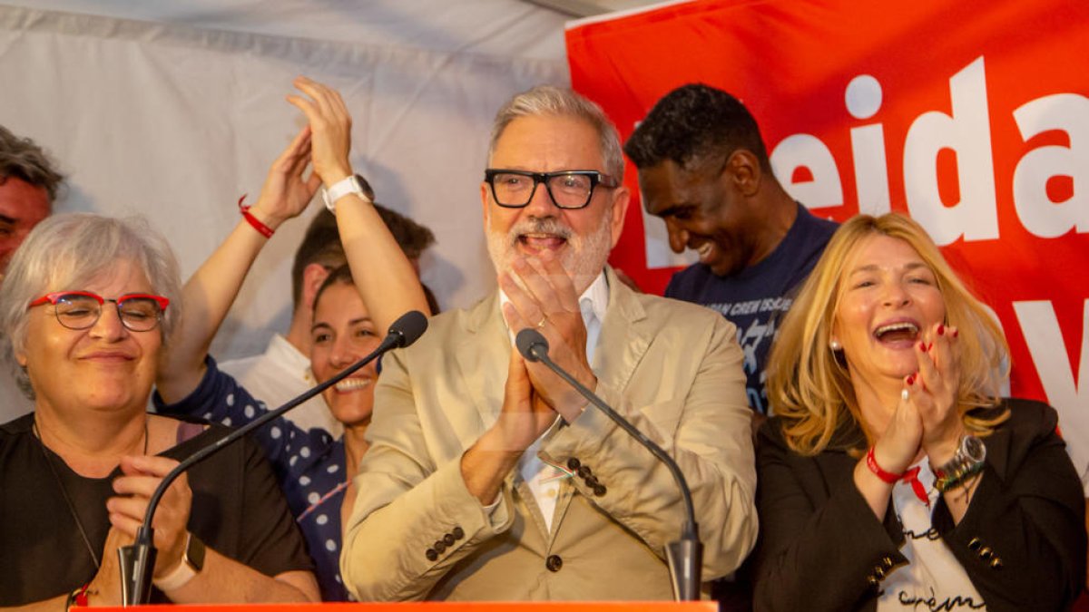 La celebración de la victoria de Fèlix Larrosa y el PSC en Lleida