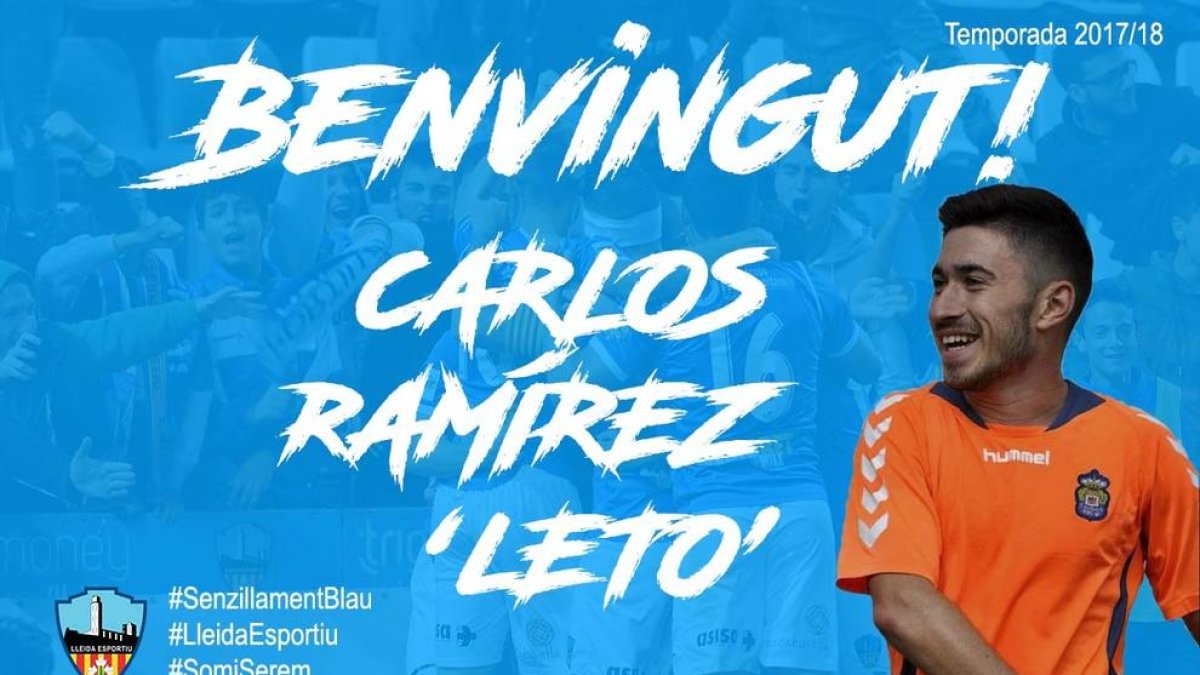 El Lleida anuncia la incorporació del lateral dret Carlos Ramírez 'Leto'