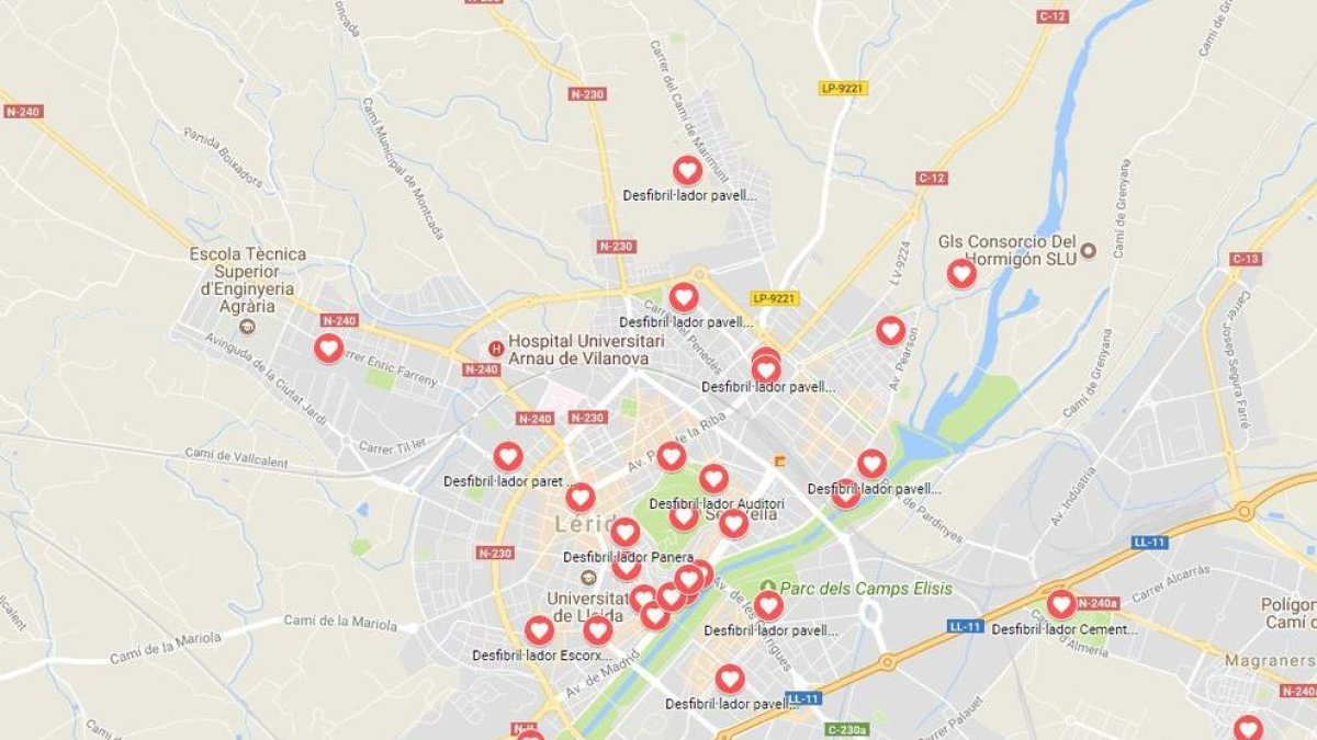Lleida activa un mapa interactiu amb els 43 desfibril·ladors de la ciutat