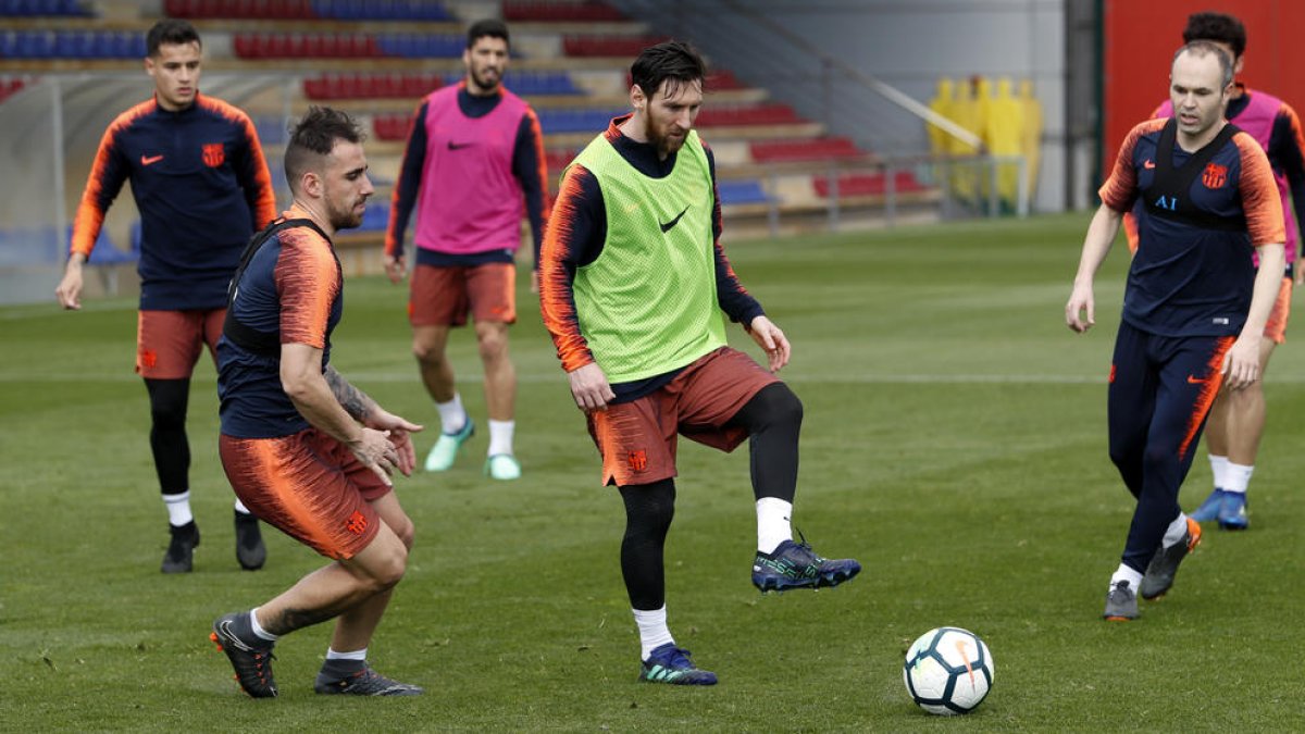 Messi, durant l’entrenament de dijous que va fer la plantilla barcelonista.