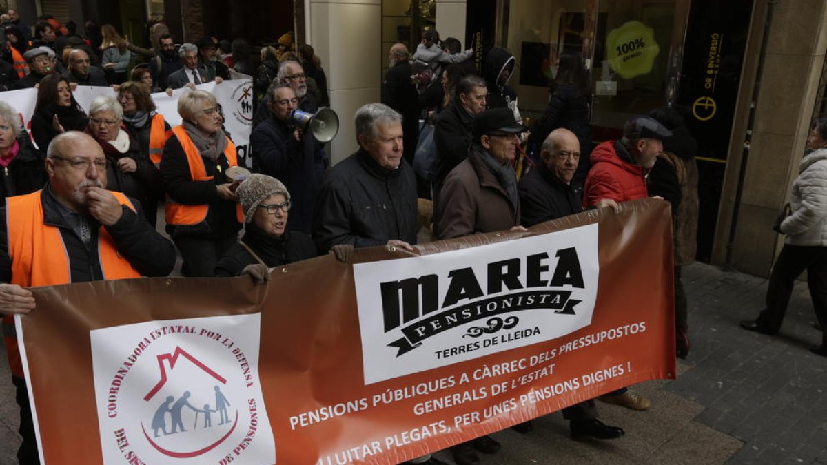 Imagen de personas manifestándose en la marcha convocada ayer en Lleida.