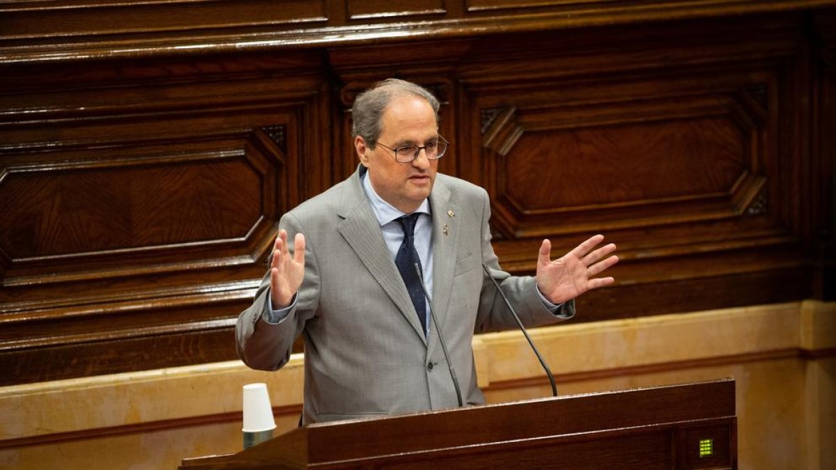 El presidente de la Generalitat, Quim Torra, durante su intervención en el pleno de ayer.