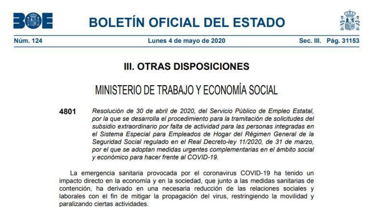 Les empleades de la llar i treballadors temporals ja poden sol·licitar el subsidi extraordinari