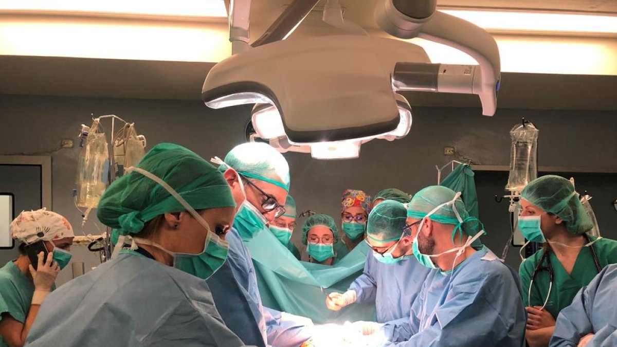 L’Equip de Trasplantaments de l’hospital Arnau de Vilanova de Lleida durant una intervenció.