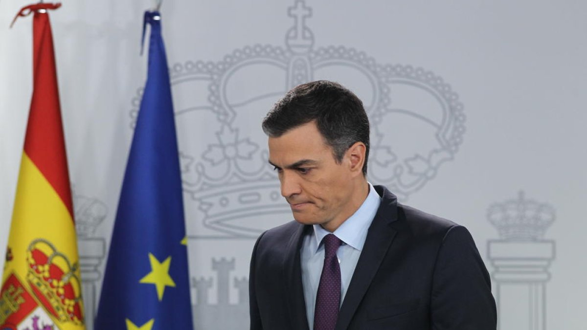 El president del Govern central, Pedro Sánchez, ahir, mentre reconeixia Guaidó.