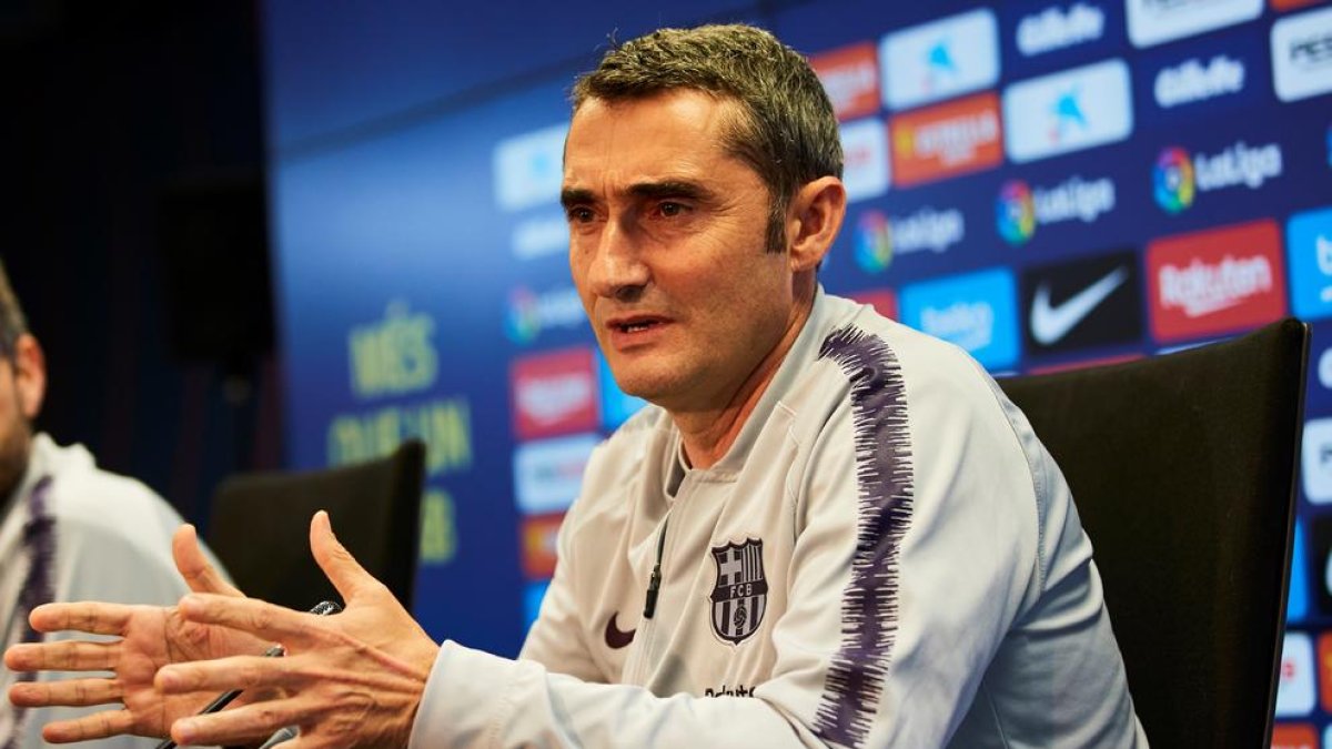 Ernesto Valverde, ahir en roda de premsa.