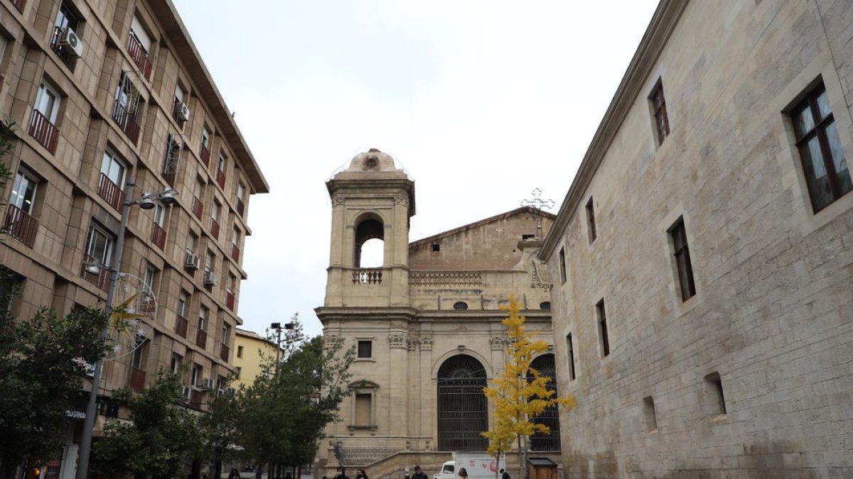 Una de les torres de la Catedral, amb una xarxa protectora a la cúpula.