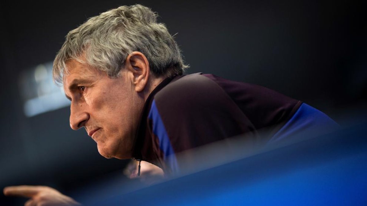 Quique Setién, durant la roda de premsa prèvia al partit d’avui contra l’Athletic.