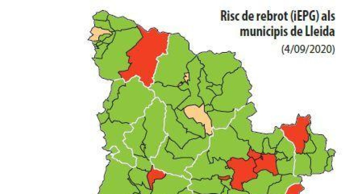 Sólo 25 municipios de Lleida, un 11%, superan el riesgo medio de rebrote en Cataluña