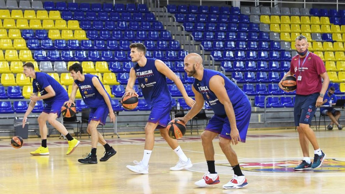 Sarunas Jasikevicius y Calathes, en la imagen, durante la pretemporada que arrancó este sábado.