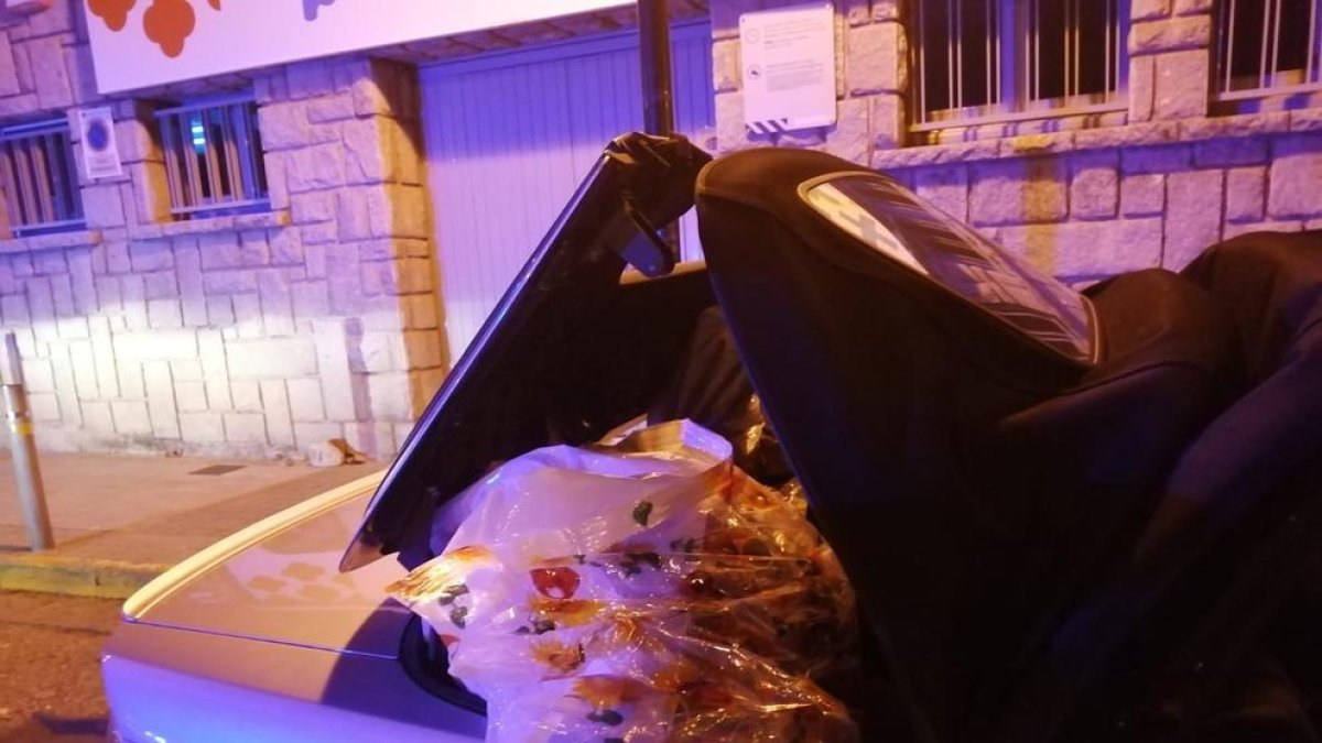 En el vehículo llevaban ocultas seis bolsa con 15,5 kilos de cogollos de marihuana.