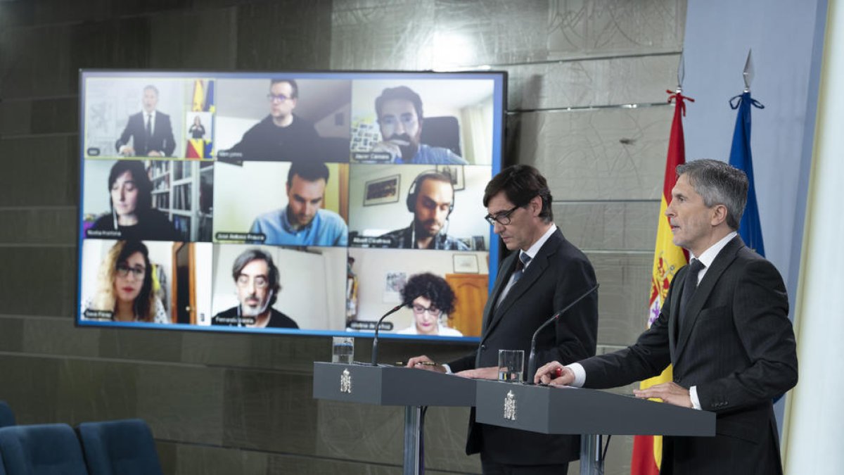 Imatge de la roda de premsa de Salvador Illa i Fernando Grande-Marlaska.