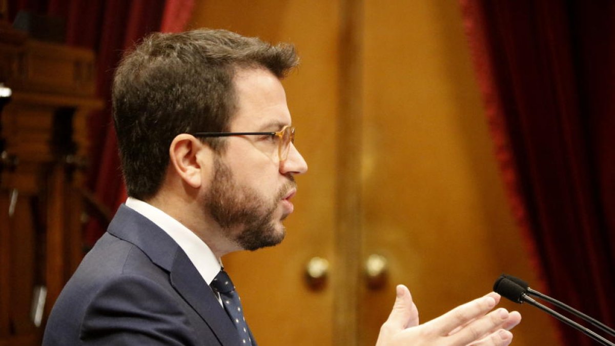 El vicepresident de la Generalitat, Pere Aragonès, ahir, en una intervenció al Parlament.