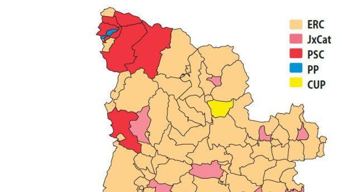 Esquerra i JxCat s'imposen a 221 dels 231 municipis de Lleida