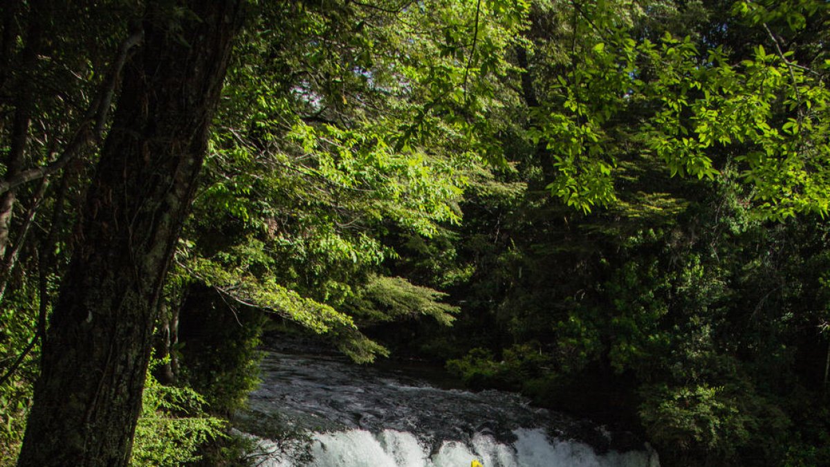 Ian Salvat desciende por la cascada Tomatita, en Chile, que tiene una caída de 15 metros.