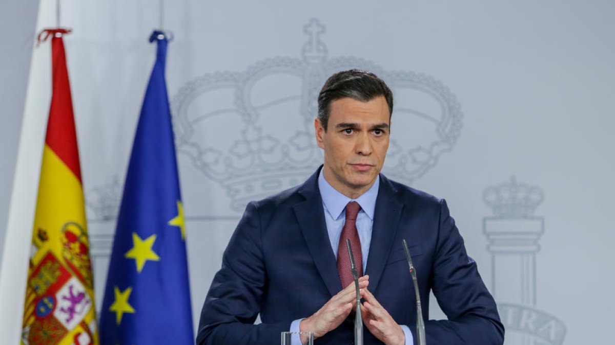 El president Pedro Sánchez durant la compareixença després de reunir-se amb el Consell Europeu.
