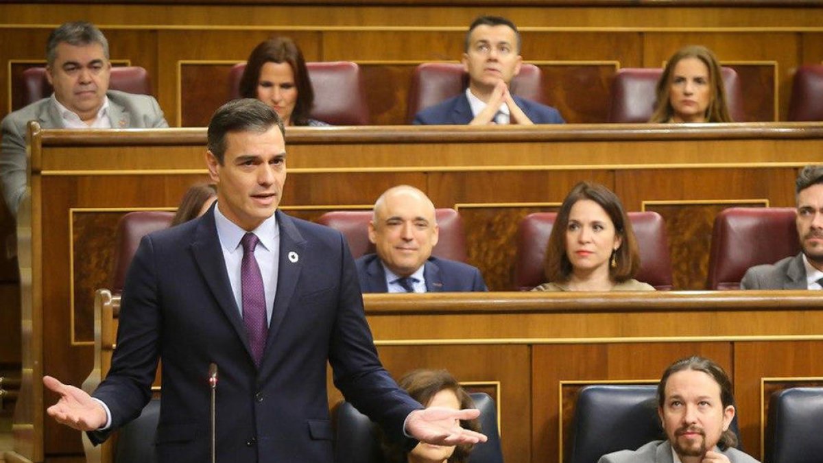 El presidente del Gobierno, Pedro Sánchez, durante la sesión de control en el Congreso.