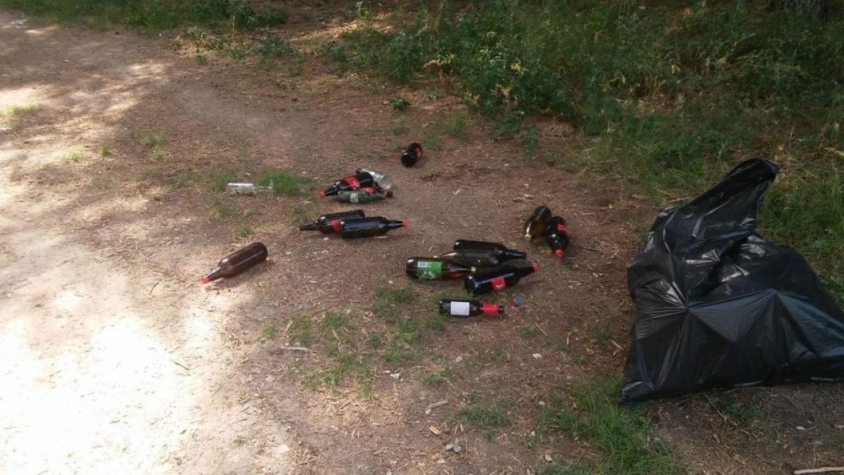 Imagen de botellas tiradas por el suelo el Miralcamp.