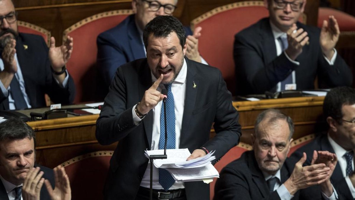 Matteo Salvini durant la intervenció al Senat italià.