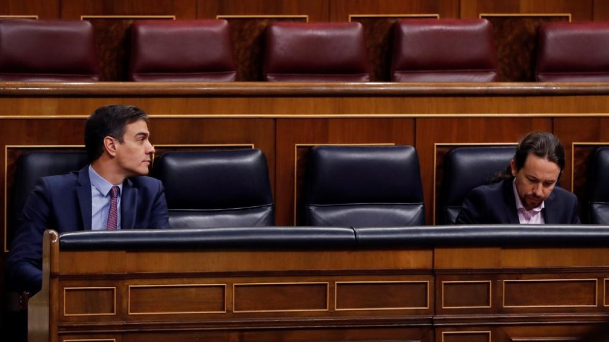 Pedro Sánchez i el vicepresident segon, Pablo Iglesias, ahir al Congrés.