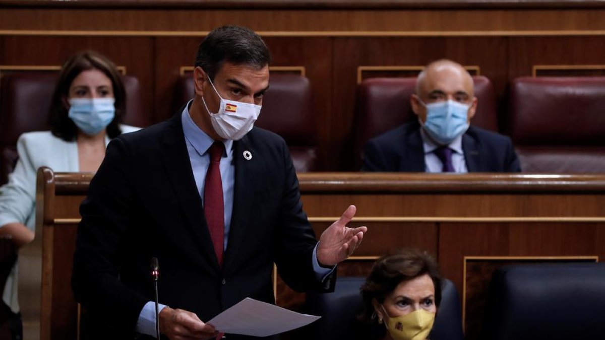 Sánchez, ayer, durante su intervención en el Congreso