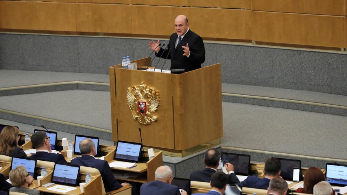 Mijaíl Mishunstin, durante su intervención ante la Duma.