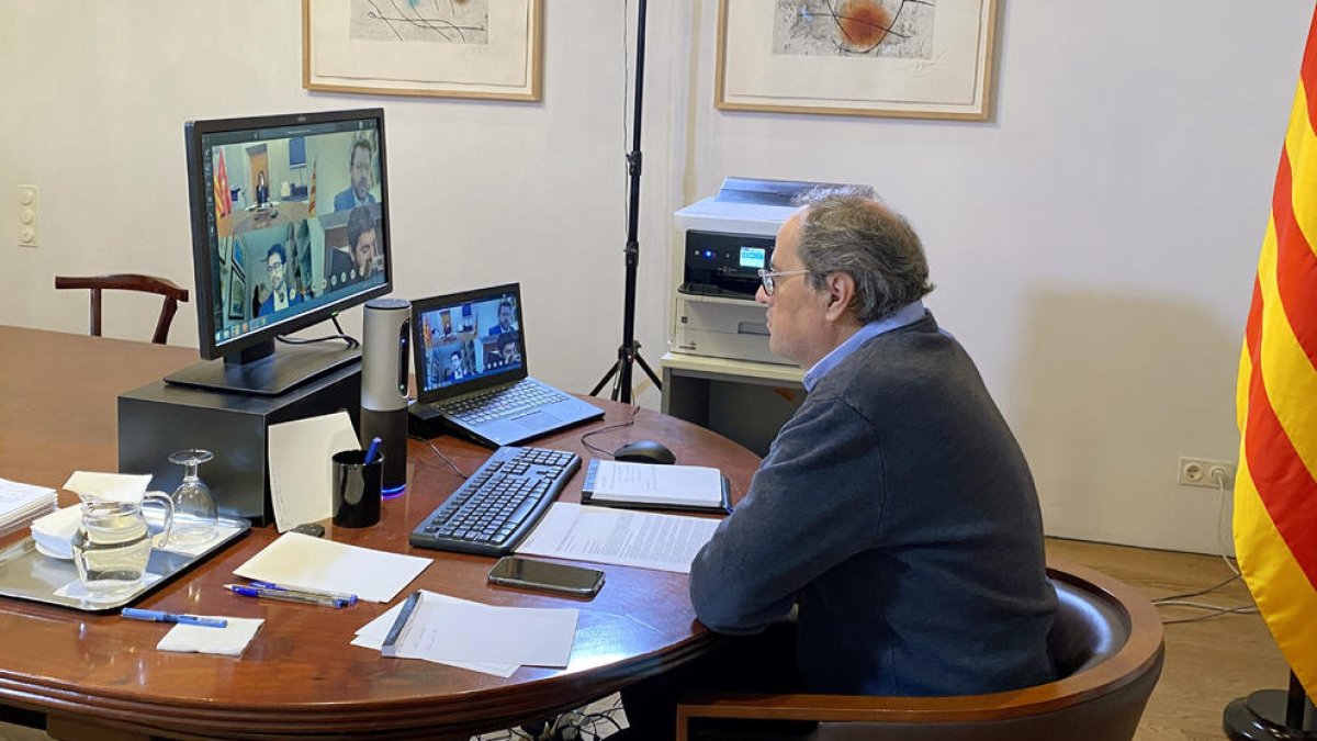 Torra durante una reunión telemática celebrada el miércoles desde la Casa dels Canonges.