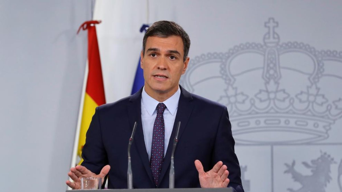 El presidente del Gobierno en funciones, Pedro sánchez, ayer durante su comparecencia.