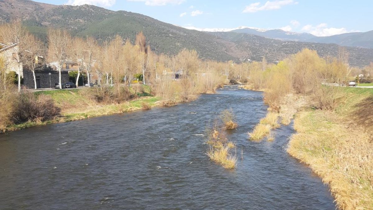 Imagen del río Segre ayer a su paso por la Seu d’Urgell sin ninguna actividad de pesca.