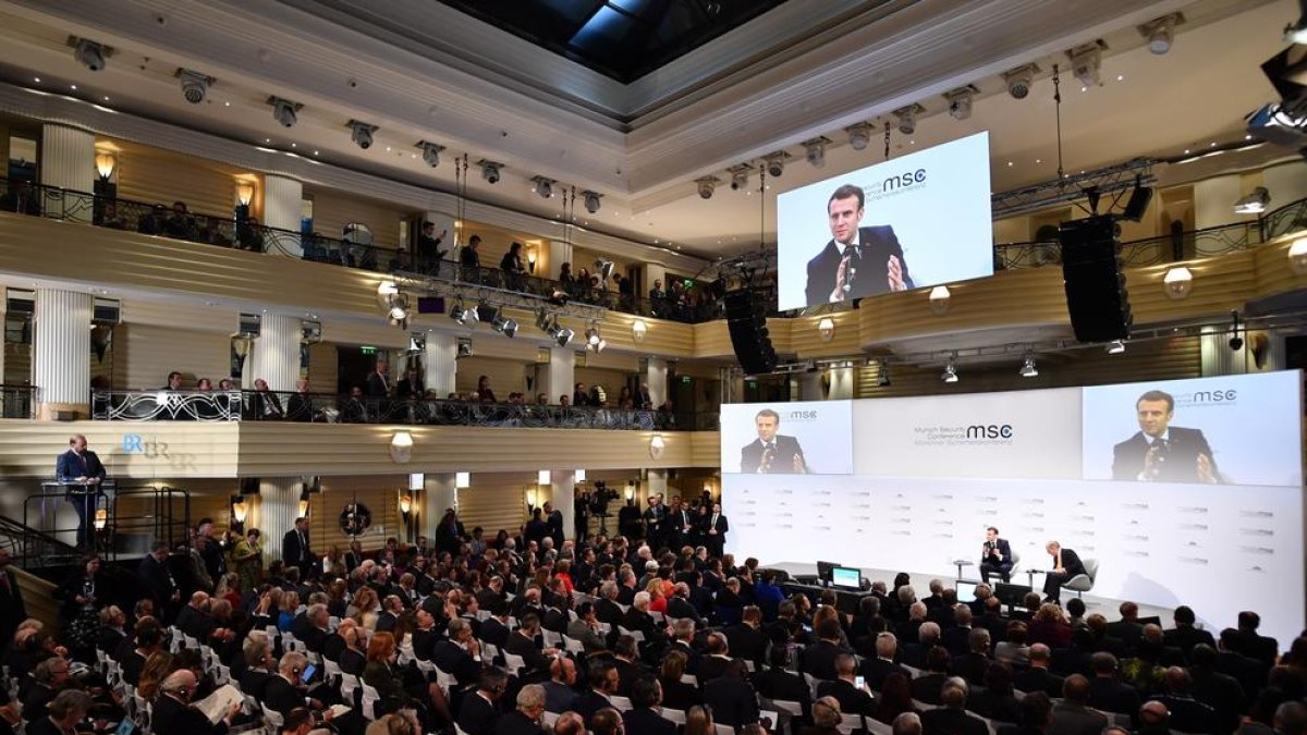 Moment de la intervenció d’ahir d’Emmanuel Macron a Munic.