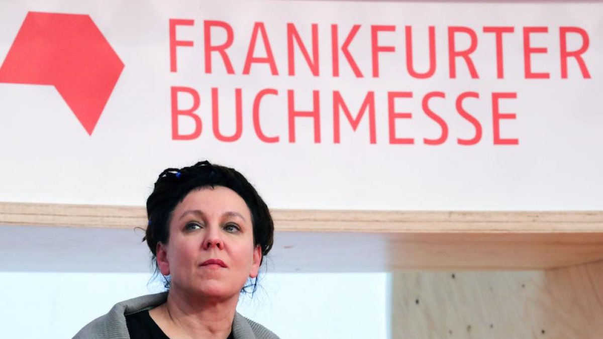 La polaca Olga Tokarczuk, Nobel 2018, ayer en la Feria de Frankfurt.