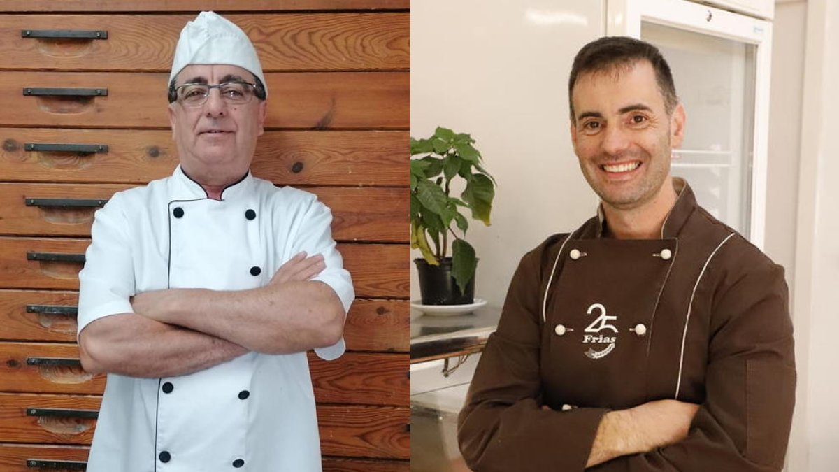 El forner Xavier Goixart, a l'obrador d'Os de Balaguer i l'artesà lleidatà Antonio Frias