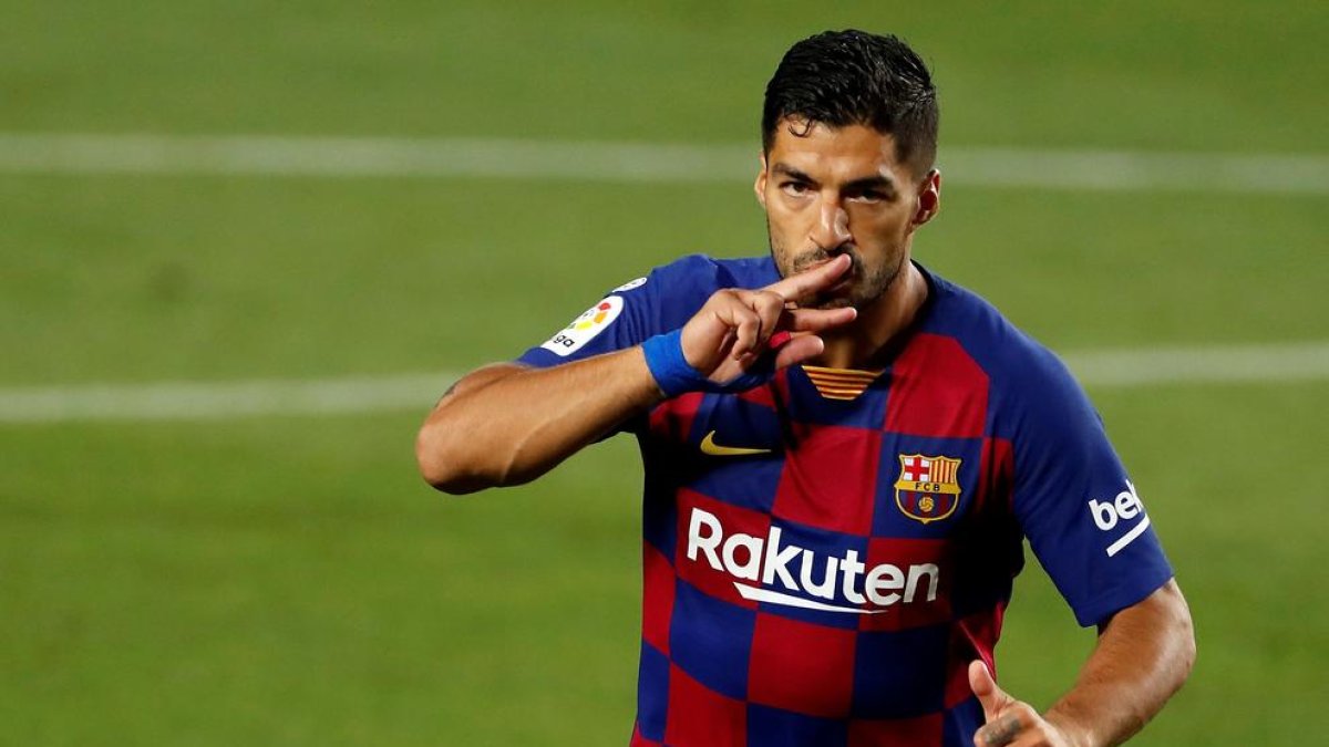Luis Suárez celebra un gol durant un partit de la passada temporada.