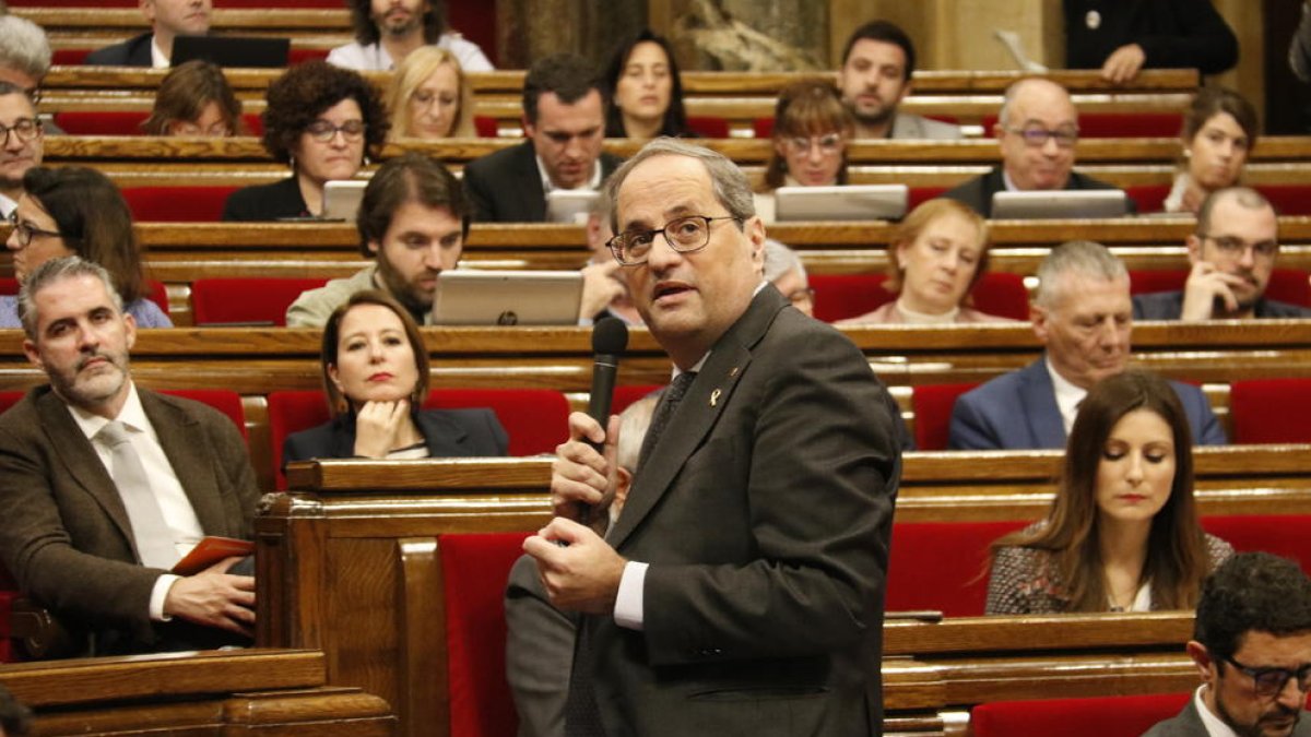 El president Torra, ayer, en la sesión de control en el Parlament.
