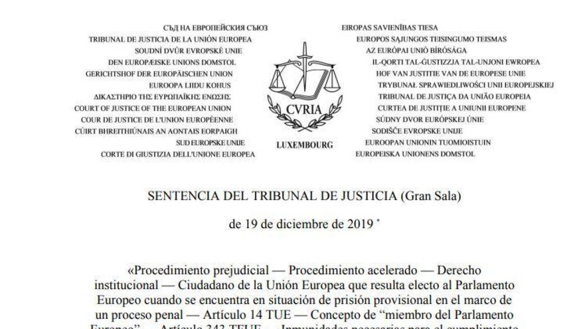 DOCUMENT | Sentència del TJUE sobre la immunitat d'Oriol Junqueras
